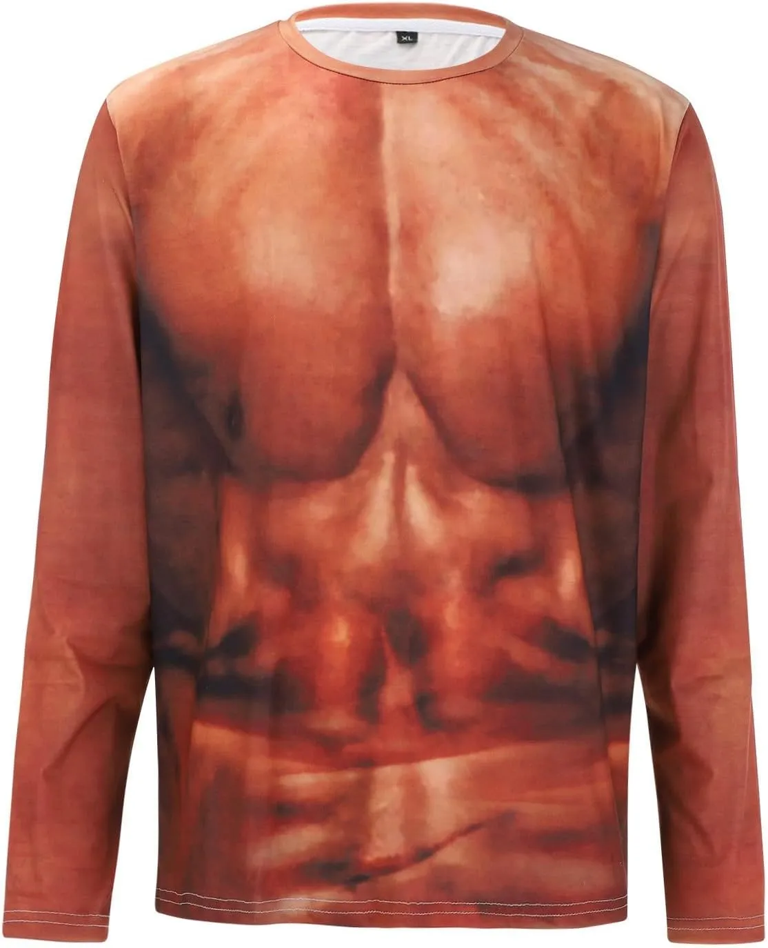 Men's 3D Print Fake Muscles Shirts Long Sleeve Crew Neck Workout Funny Novelty Graphic Pattern Pullover Tees T-Shirts