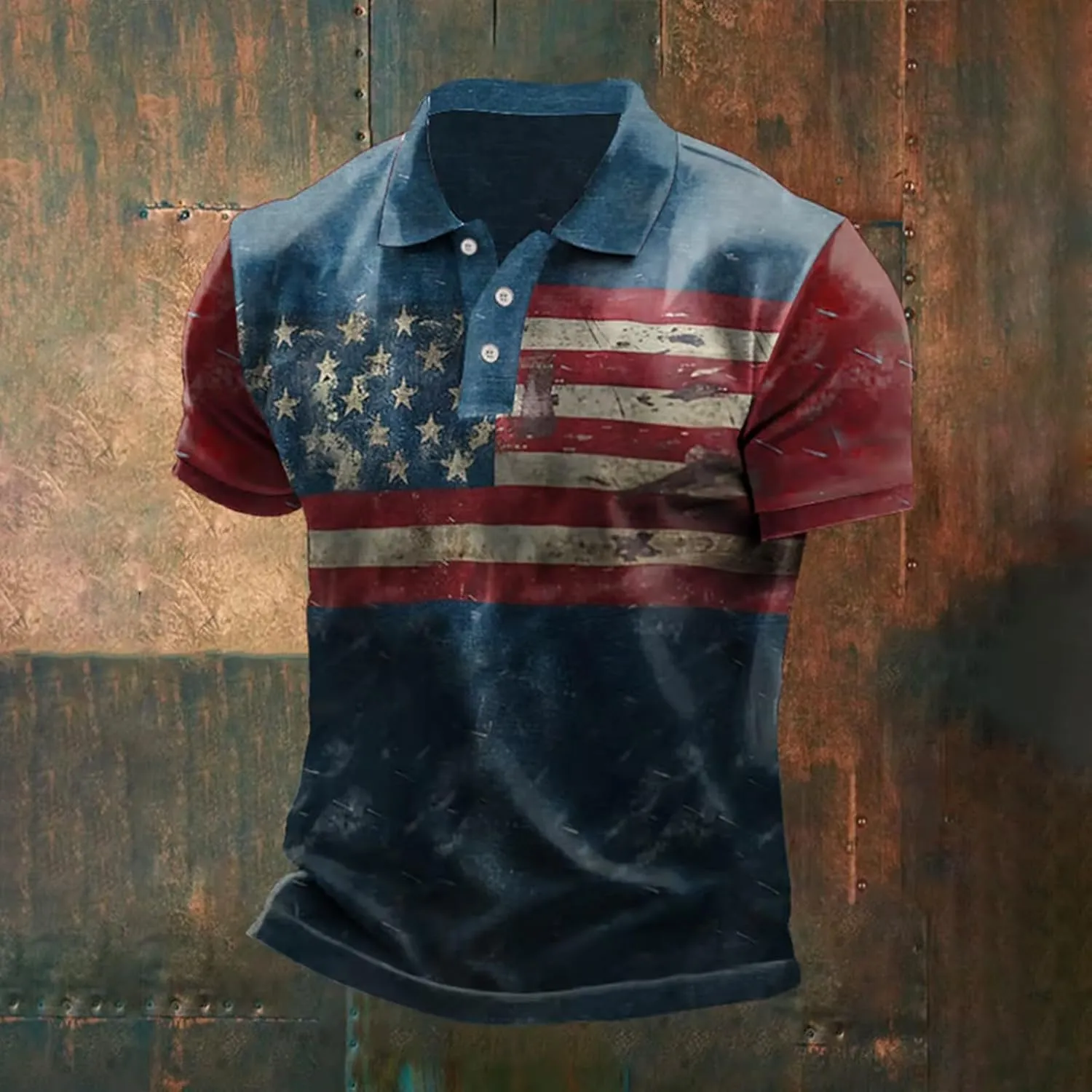 Mens American Falg Polo Shirts Button Collared Short Sleeve Performance Patriotic Shirt 2025 4th of July Tshirt