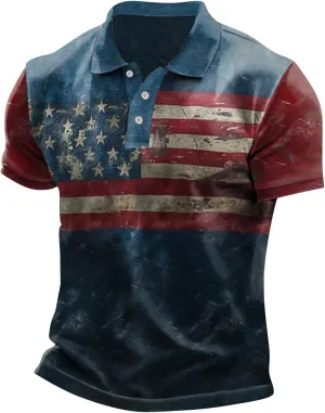 Mens American Falg Polo Shirts Button Collared Short Sleeve Performance Patriotic Shirt 2025 4th of July Tshirt