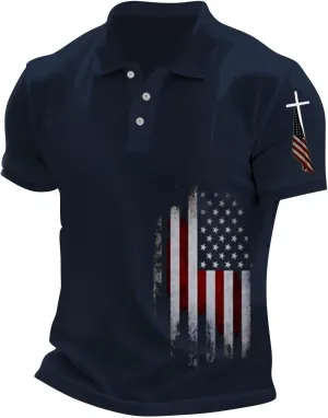 Mens American Falg Polo Shirts Button Collared Short Sleeve Performance Patriotic Shirt 2025 4th of July Tshirt