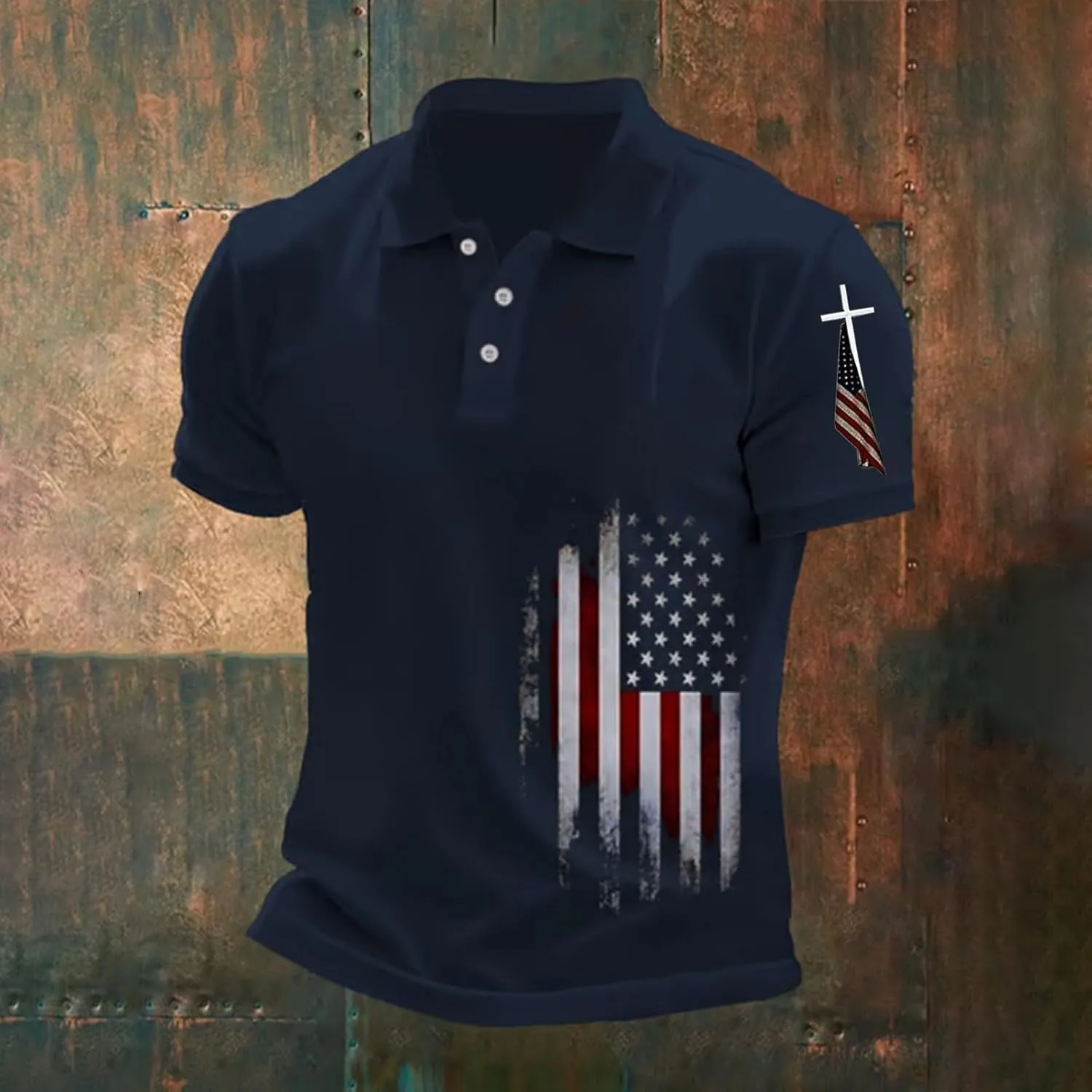 Mens American Falg Polo Shirts Button Collared Short Sleeve Performance Patriotic Shirt 2025 4th of July Tshirt
