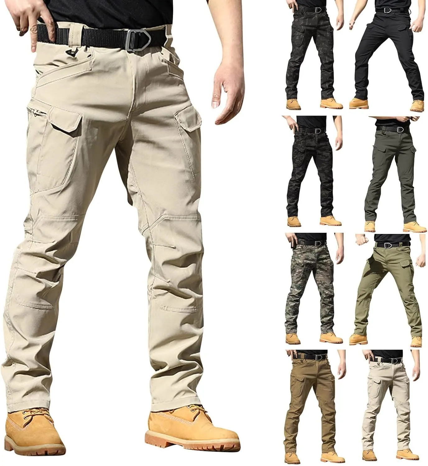 Mens Cargo Pants Relaxed Fit Stretch Work Tactical Pants Lightweight Outdoor Multi Pocket Stretch Travel Hiking Pants