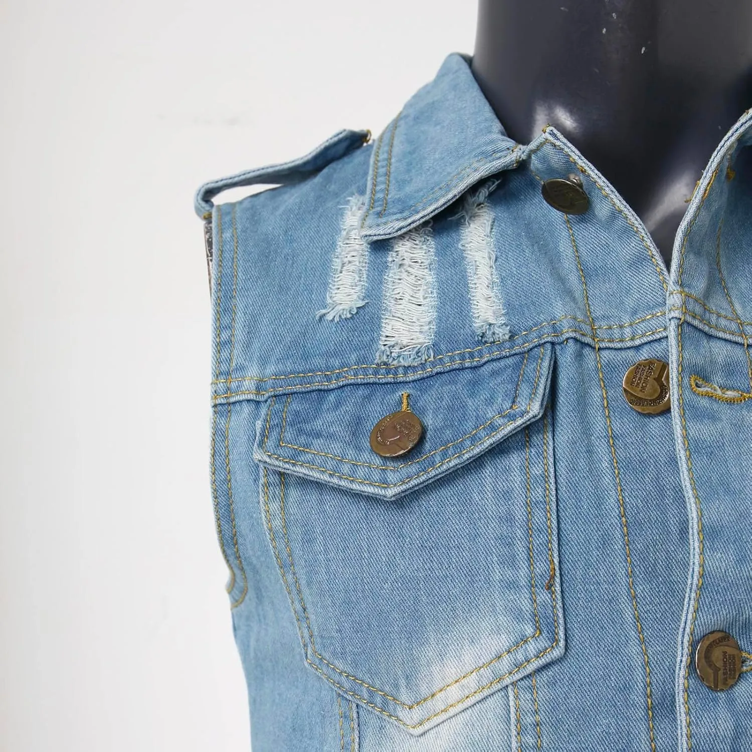 Men's Classic-Fit Distressed Denim Vest Fashion Sleeveless Ripped Jean Jacket Vintage Motorcycle Cowboy Waistcoats