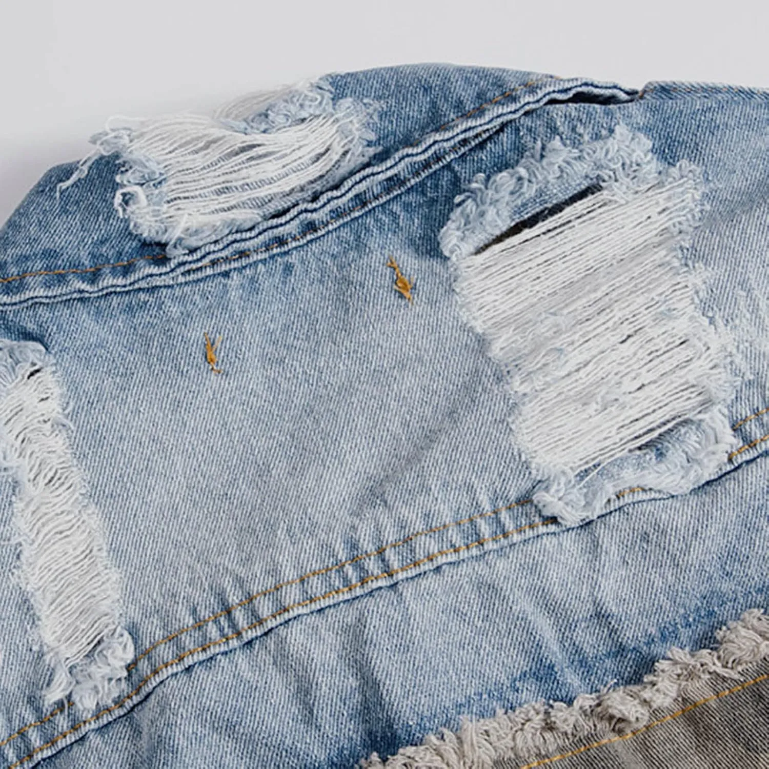 Men's Classic-Fit Distressed Denim Vest Fashion Sleeveless Ripped Jean Jacket Vintage Motorcycle Cowboy Waistcoats