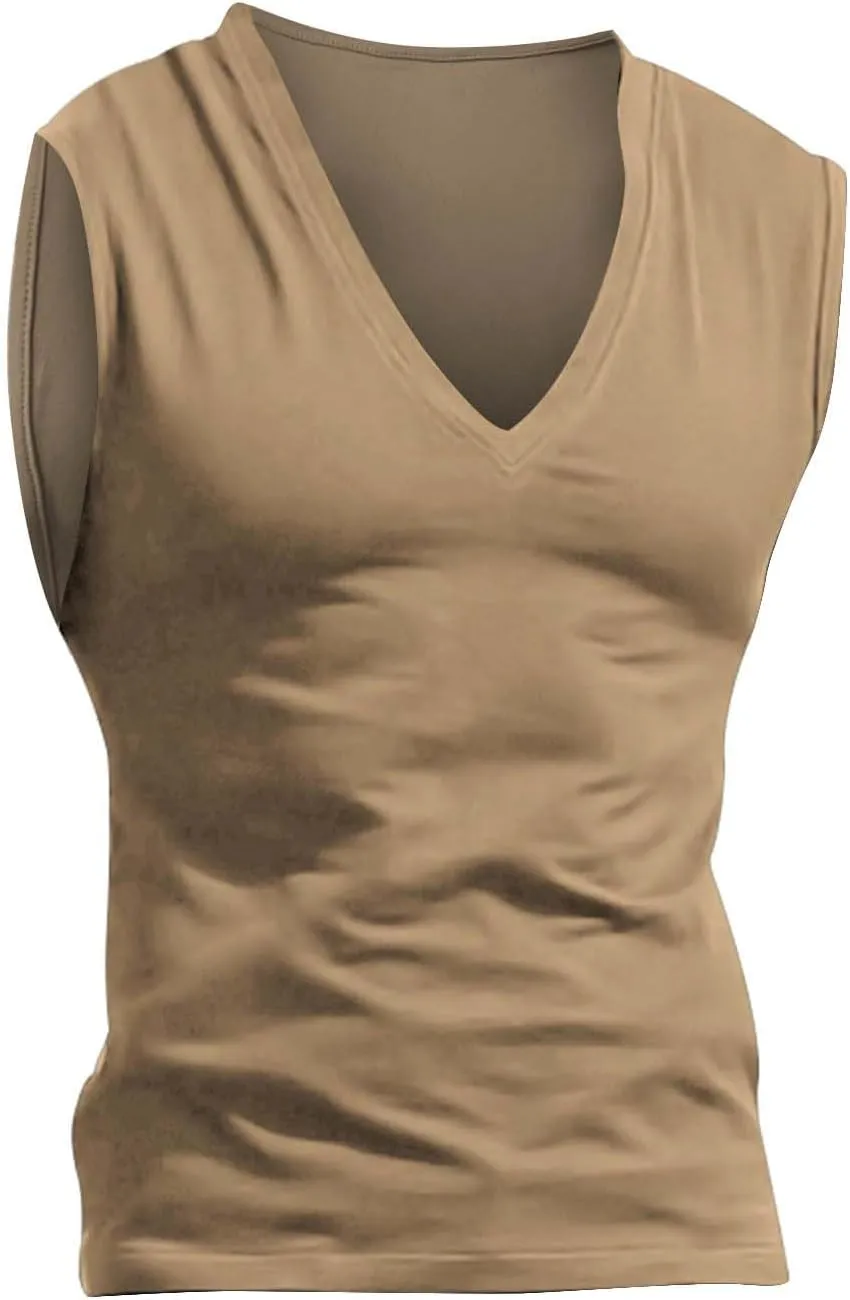 Mens Deep V Neck Tank Tops, Stretch Muscle Gym Workout Sleeveless Slim Fit Low Cut Tank Tops for Summer Beach