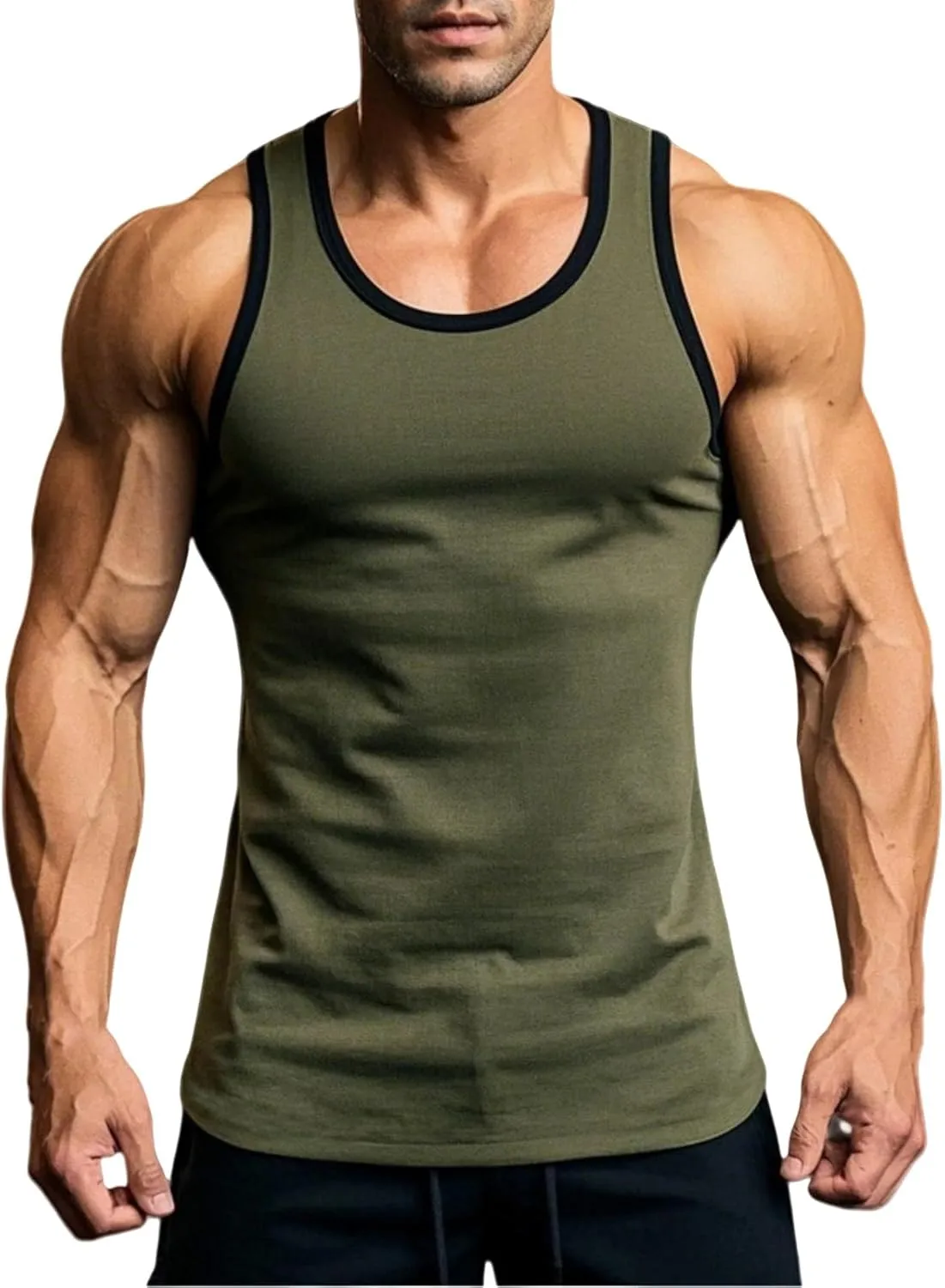 Mens Gym Muscle Tank Tops Low Cut Sleeveless Basketball Undershirt Lightweight Quick Dry Workout T-Shirts for Running