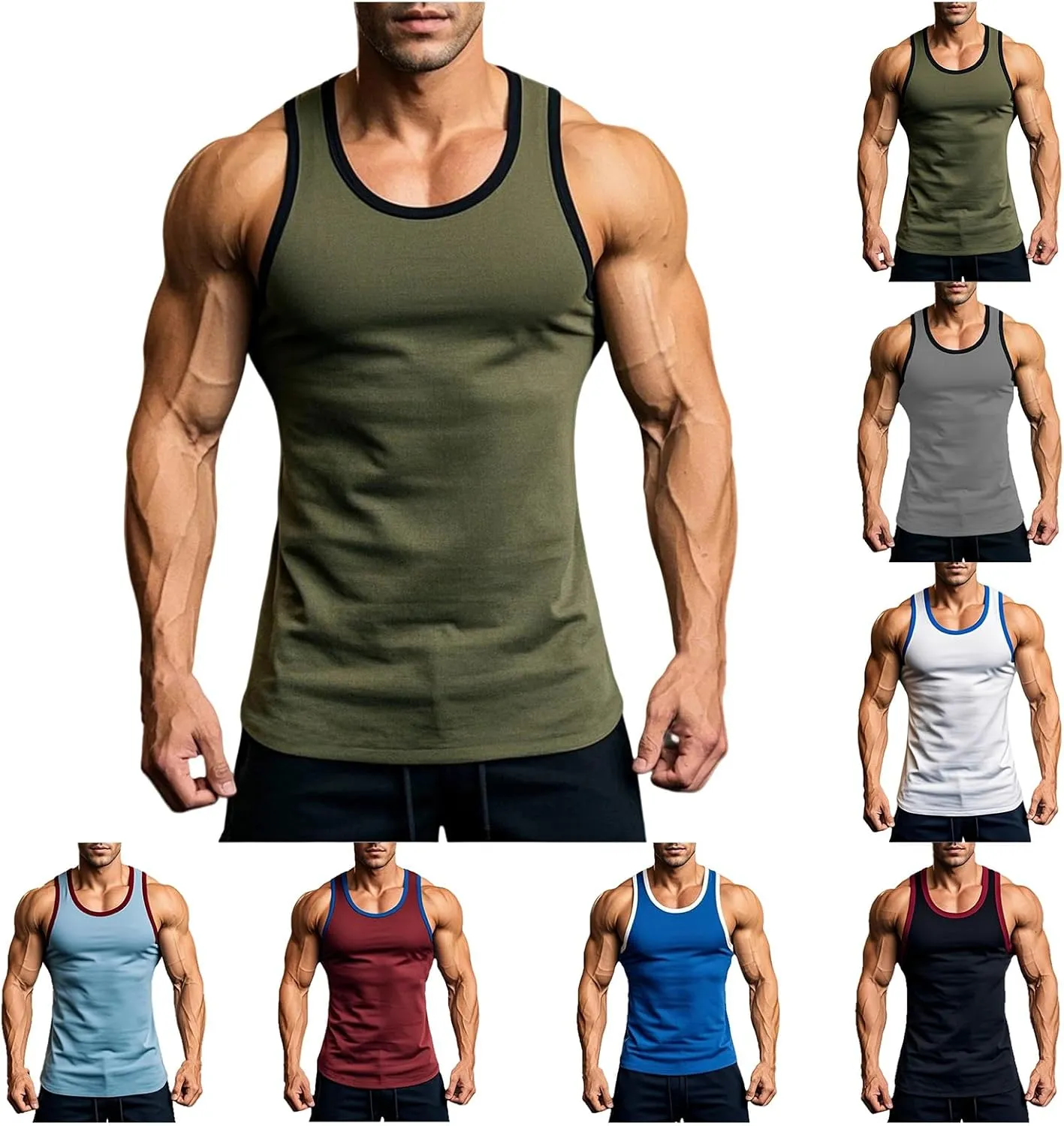Mens Gym Muscle Tank Tops Low Cut Sleeveless Basketball Undershirt Lightweight Quick Dry Workout T-Shirts for Running