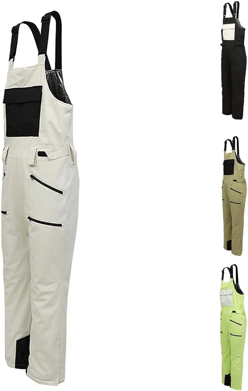 Men's Insulated Snow Bib Overalls Water Resistant Windproof Snowboard Overall Ski Pants with Multti Zipper Pockets
