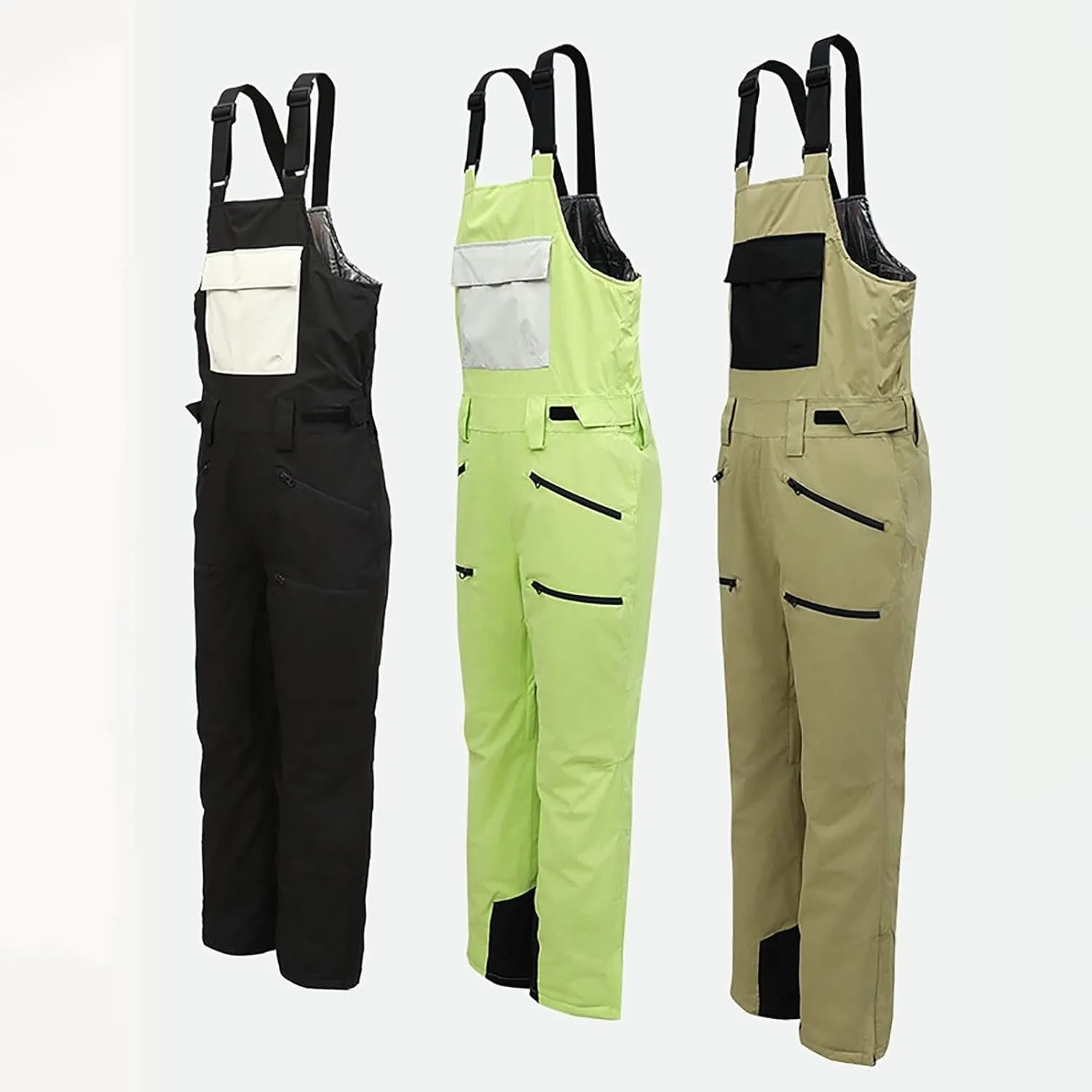 Men's Insulated Snow Bib Overalls Water Resistant Windproof Snowboard Overall Ski Pants with Multti Zipper Pockets