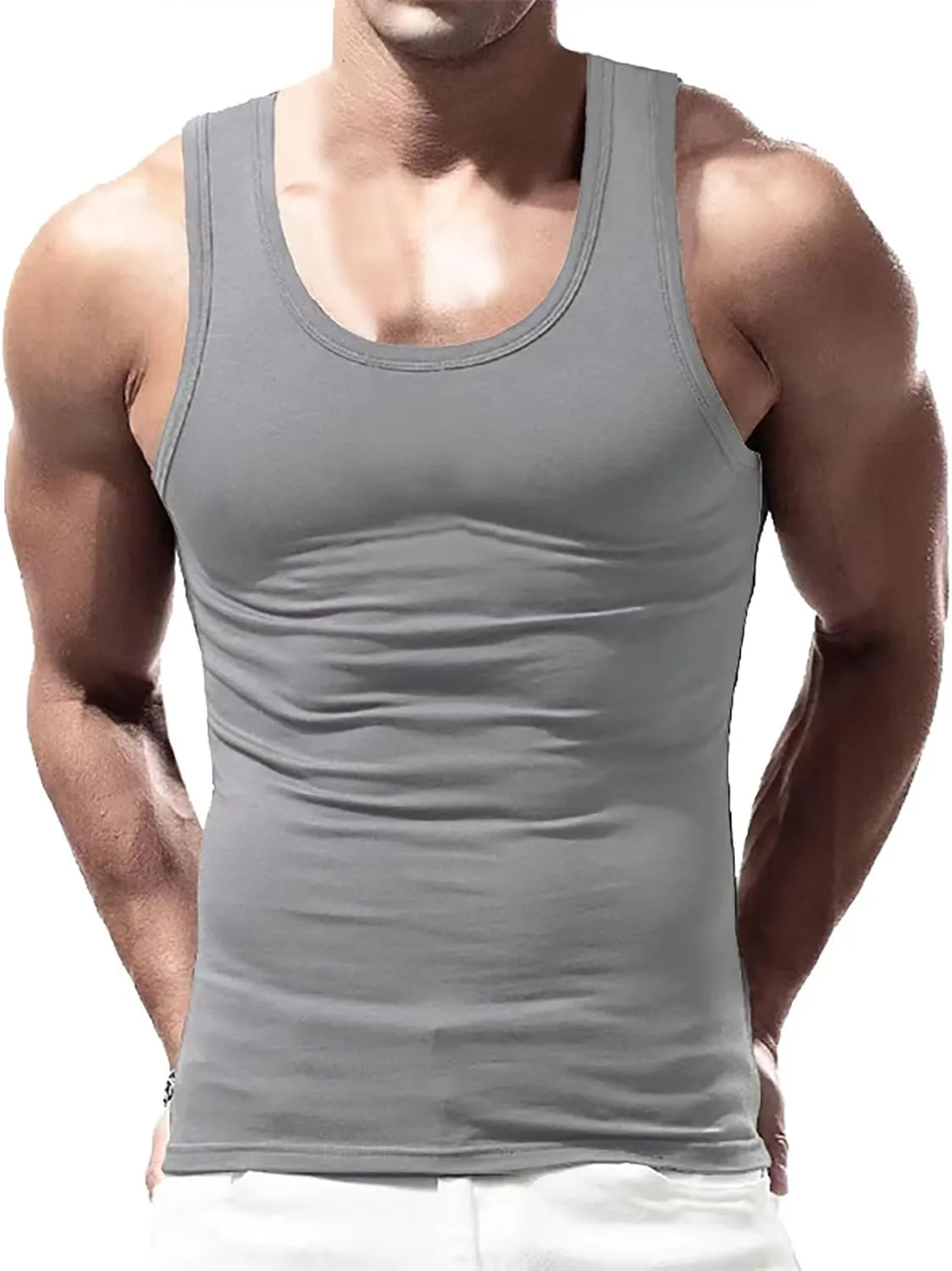 Men's Lightweight Cotton Tank Undershirts Hooded Tank Top Breathable Sleeveless Vest Fashion Casual Vest