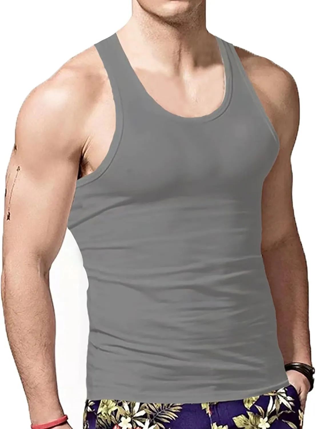 Men's Lightweight Cotton Tank Undershirts Hooded Tank Top Breathable Sleeveless Vest Fashion Casual Vest