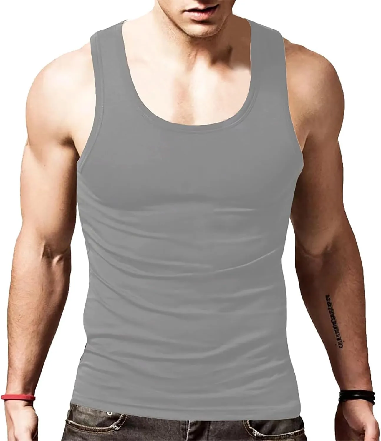 Men's Lightweight Cotton Tank Undershirts Hooded Tank Top Breathable Sleeveless Vest Fashion Casual Vest