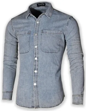Men's Long Sleeve Slim-Fit Snap Denim Work Shirt
