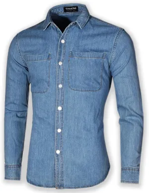 Men's Long Sleeve Slim-Fit Snap Denim Work Shirt