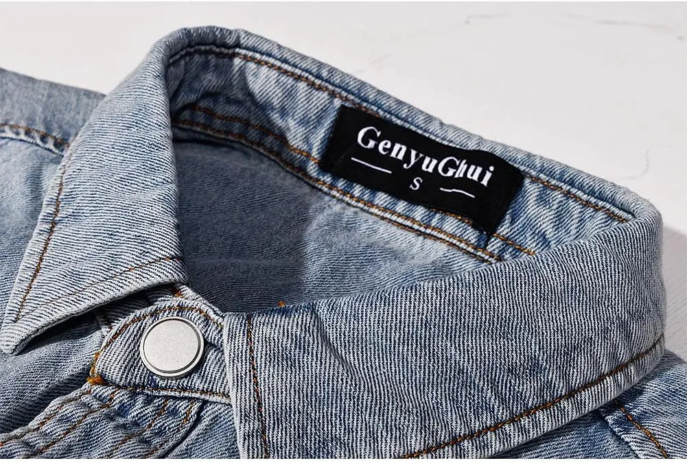 Men's Long Sleeve Slim-Fit Snap Denim Work Shirt