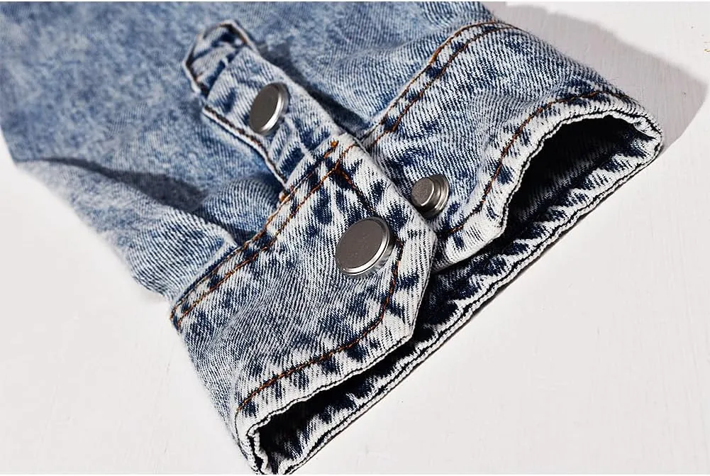 Men's Long Sleeve Slim-Fit Snap Denim Work Shirt