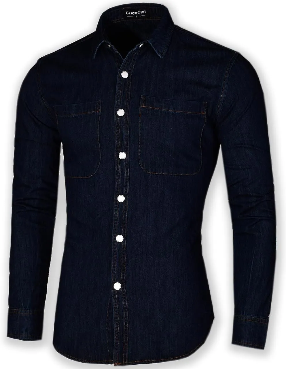 Men's Long Sleeve Slim-Fit Snap Denim Work Shirt