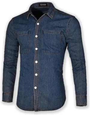Men's Long Sleeve Slim-Fit Snap Denim Work Shirt