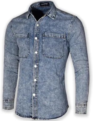 Men's Long Sleeve Slim-Fit Snap Denim Work Shirt