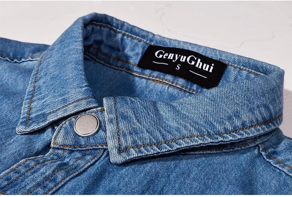 Men's Long Sleeve Slim-Fit Snap Denim Work Shirt