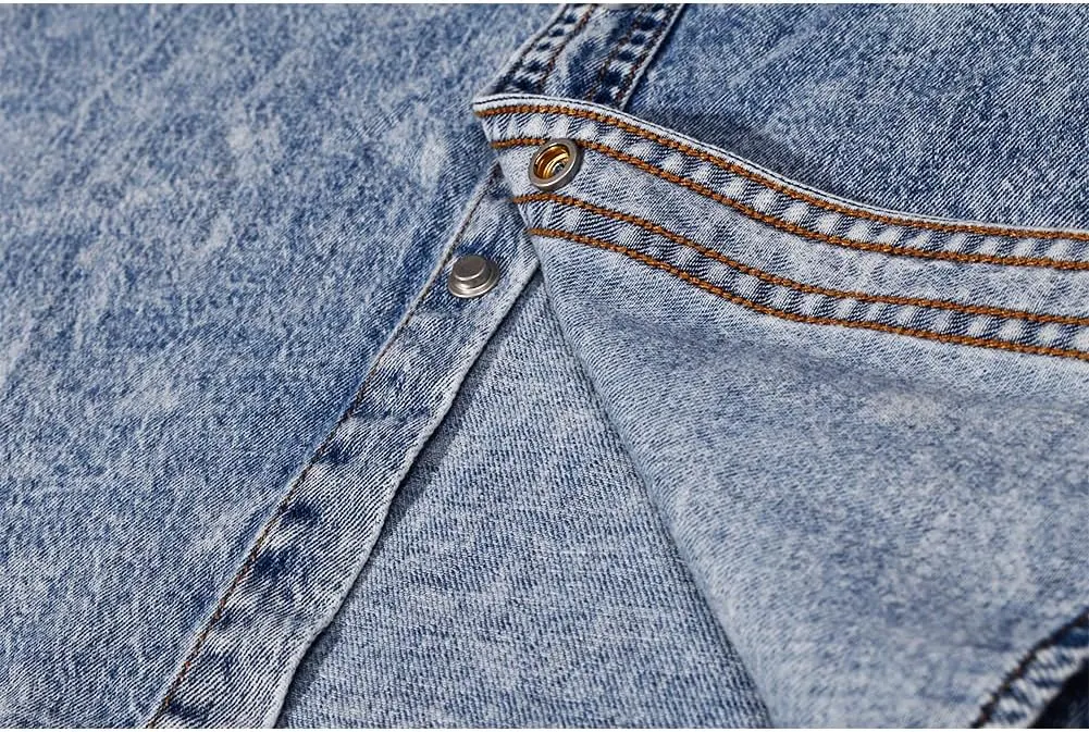 Men's Long Sleeve Slim-Fit Snap Denim Work Shirt