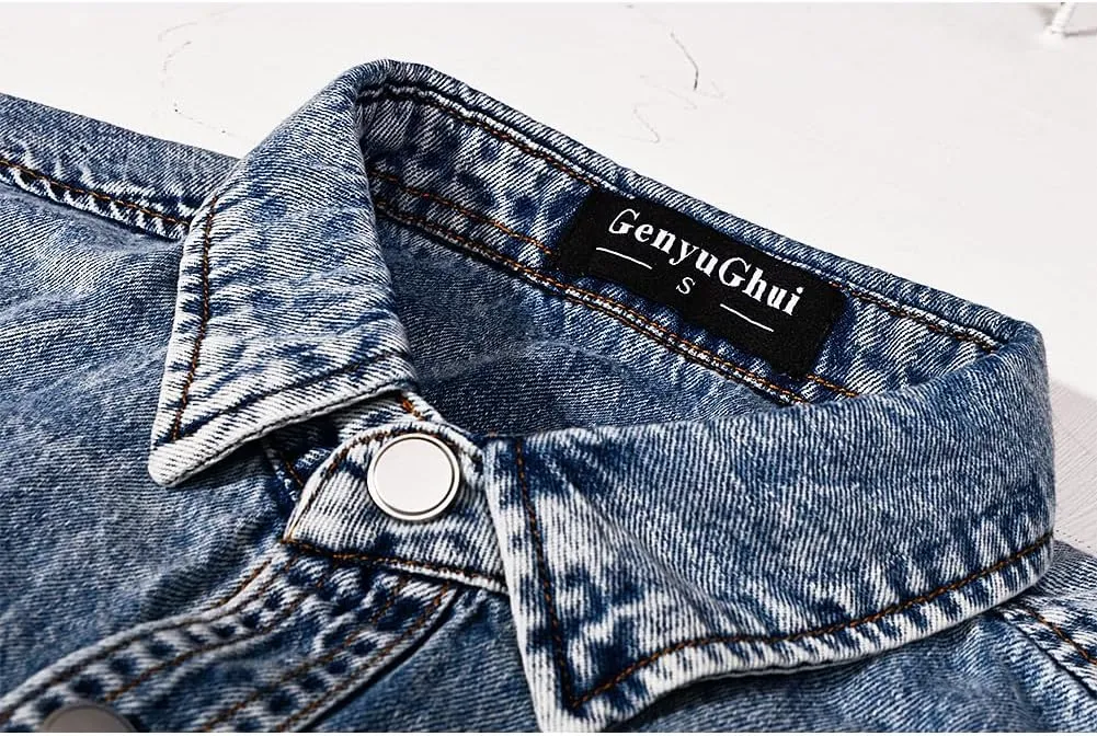 Men's Long Sleeve Slim-Fit Snap Denim Work Shirt