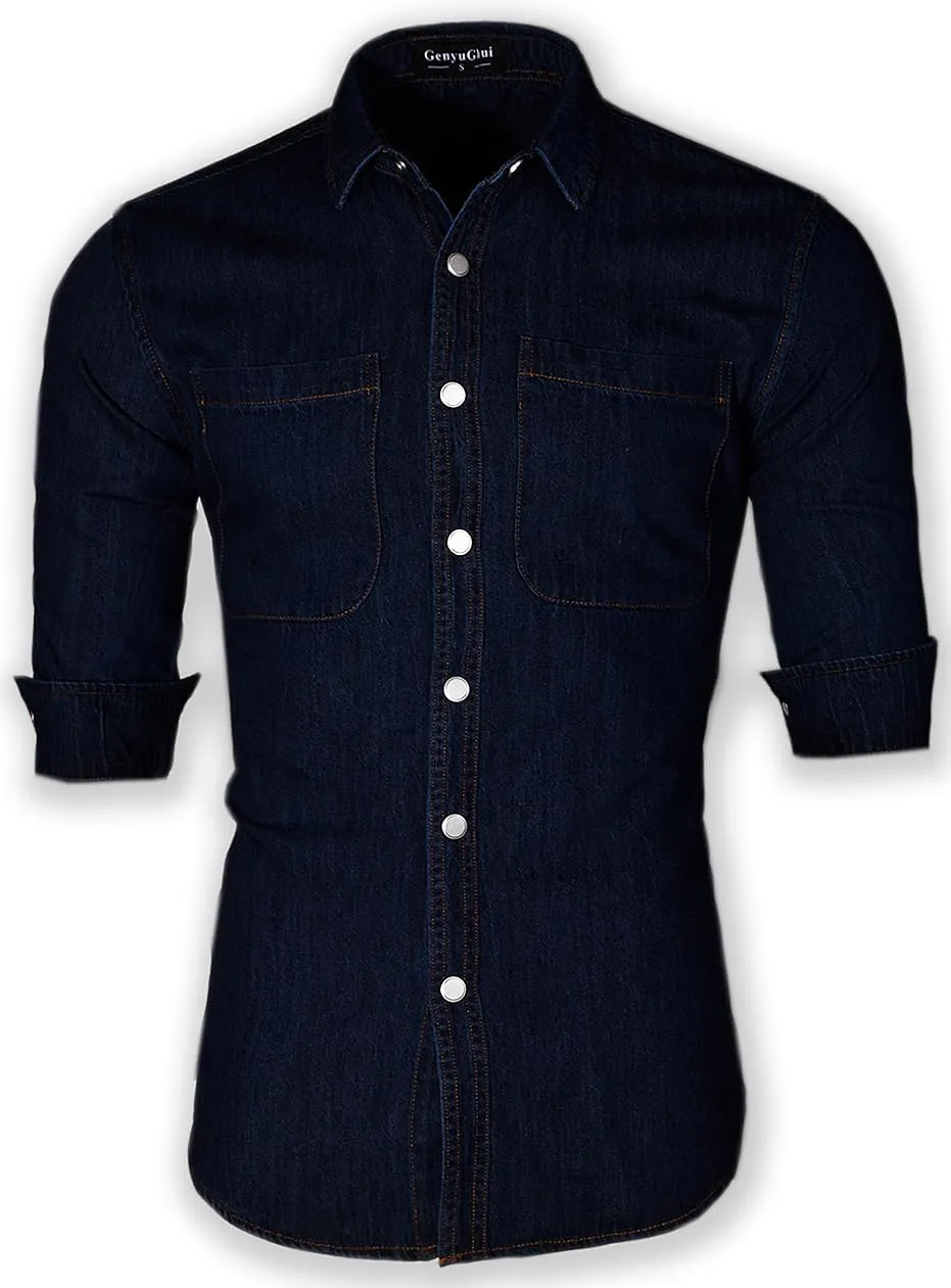 Men's Long Sleeve Slim-Fit Snap Denim Work Shirt