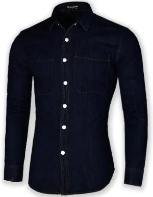Men's Long Sleeve Slim-Fit Snap Denim Work Shirt