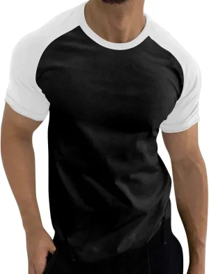 Men's Muscle Baseball T-Shirt Raglan Short Sleeve Bodybuilding Gym Tee Color Block Crewneck Fashion Hipster Shirt
