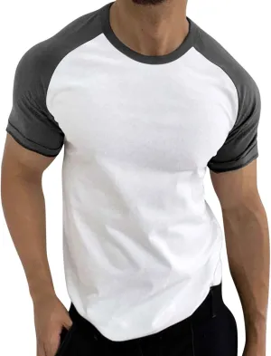 Men's Muscle Baseball T-Shirt Raglan Short Sleeve Bodybuilding Gym Tee Color Block Crewneck Fashion Hipster Shirt