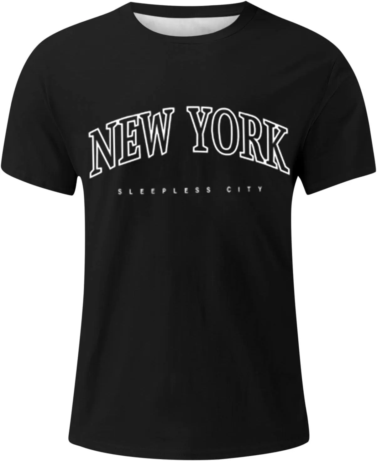 Men's Oversized Graphic Tees Short Sleeve New York Letter Print T-Shirt Summer Causal Crewneck Tee Tops