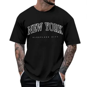 Men's Oversized Graphic Tees Short Sleeve New York Letter Print T-Shirt Summer Causal Crewneck Tee Tops