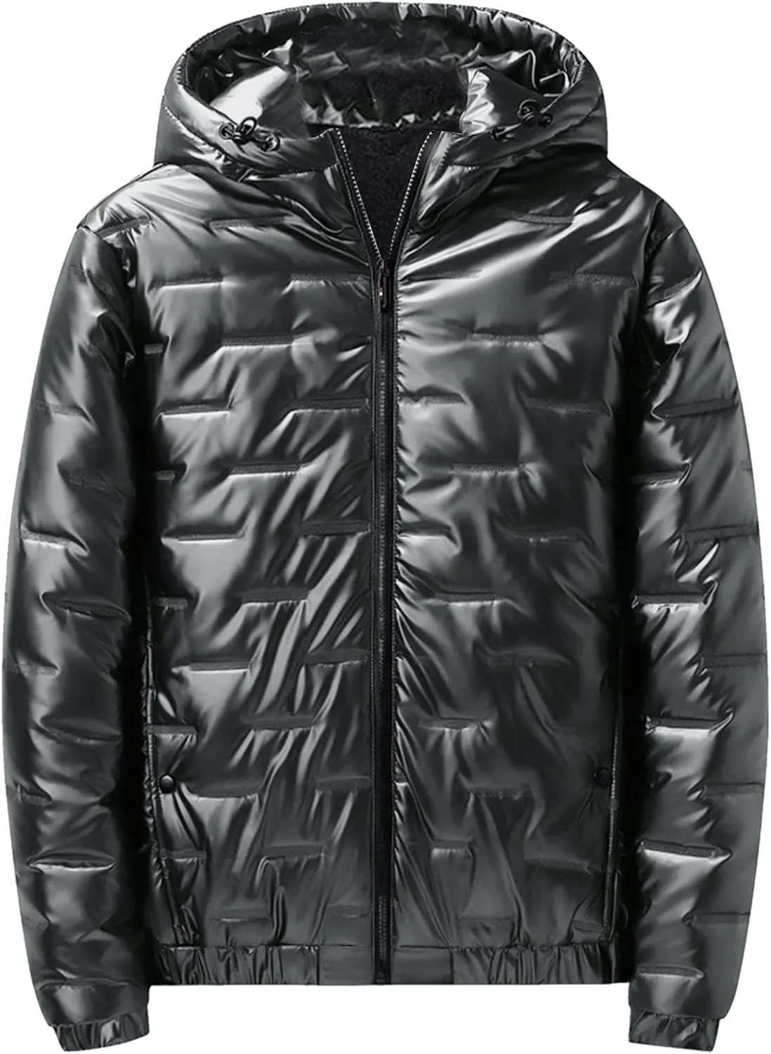 Mens Puffer Jacket With Hood Waterproof Shiny Reflective Bubble Coat Lightweight Packable Winter Thicken Down Jacket
