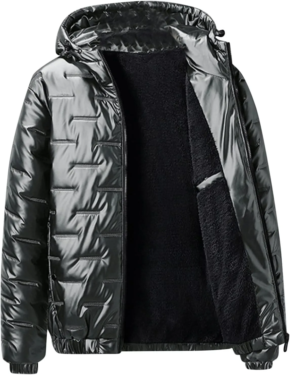 Mens Puffer Jacket With Hood Waterproof Shiny Reflective Bubble Coat Lightweight Packable Winter Thicken Down Jacket