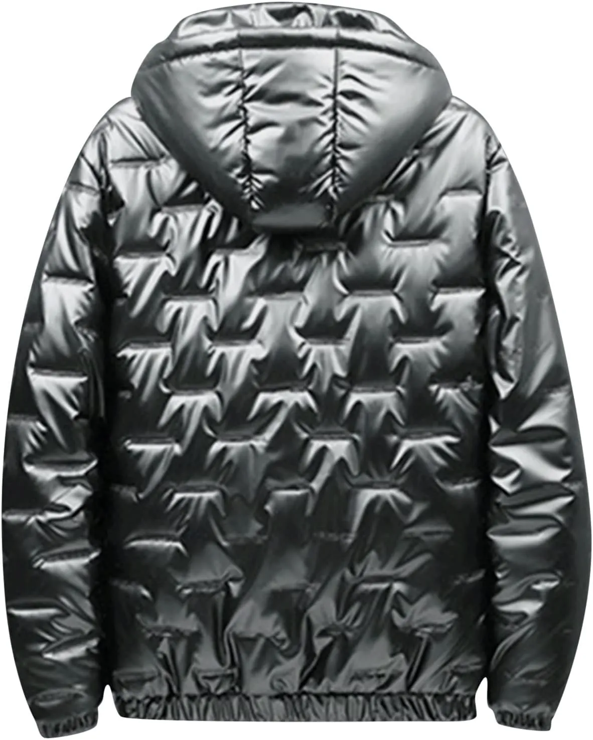 Mens Puffer Jacket With Hood Waterproof Shiny Reflective Bubble Coat Lightweight Packable Winter Thicken Down Jacket