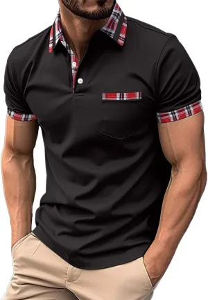 Men's Quarter Button Polo Shirts Casual Knit Short Sleeve Ribbed Polo T Shirt Classic Fit Golf Shirts Activewear Tops