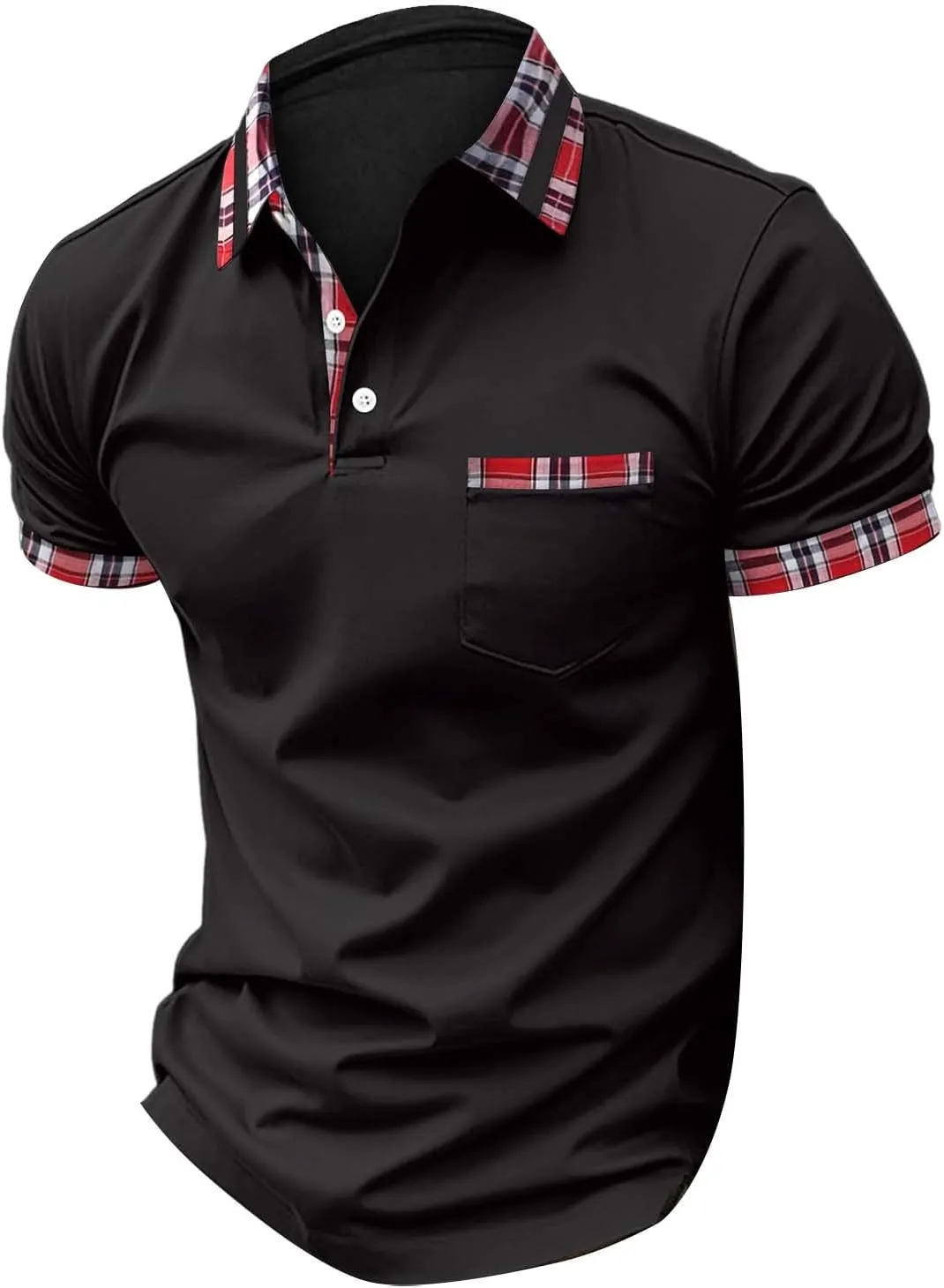 Men's Quarter Button Polo Shirts Casual Knit Short Sleeve Ribbed Polo T Shirt Classic Fit Golf Shirts Activewear Tops