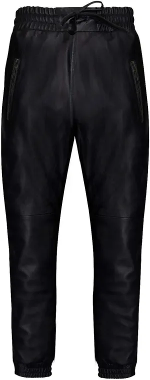 Men's Real Leather Trousers Black Nappa Sweat Track Pant Zip Jogging Bottom Sport
