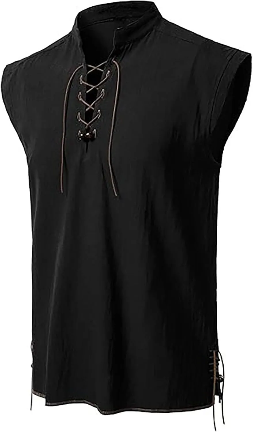 Men's Retro Pure Cotton Lace Up Sleeveless Shirts for Pirate Renaissance Medieval Viking Costume Vest Shirt