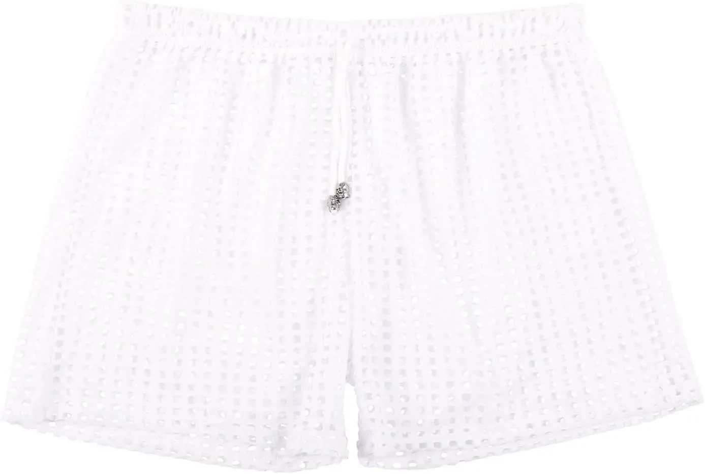 Mens Sexy Stripe Fishnet Shorts Pants See Through Mesh Loose Lounge Boxer Underwear Trunks Cutout Drawstring Bottoms