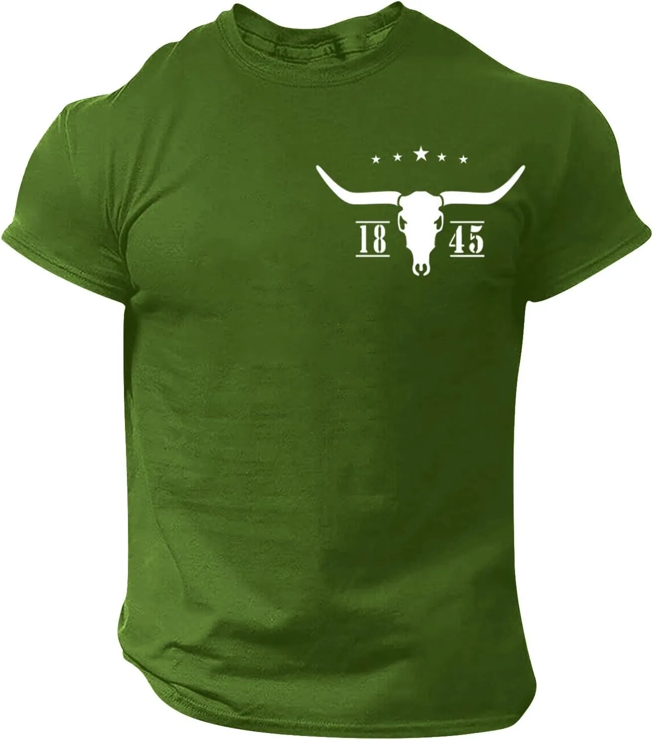 Mens Slim Fit Graphic Tees 2025 Trendy Short Sleeve Vintage T-Shirts Letter Horns Print Casual Crewneck Cotton Tops