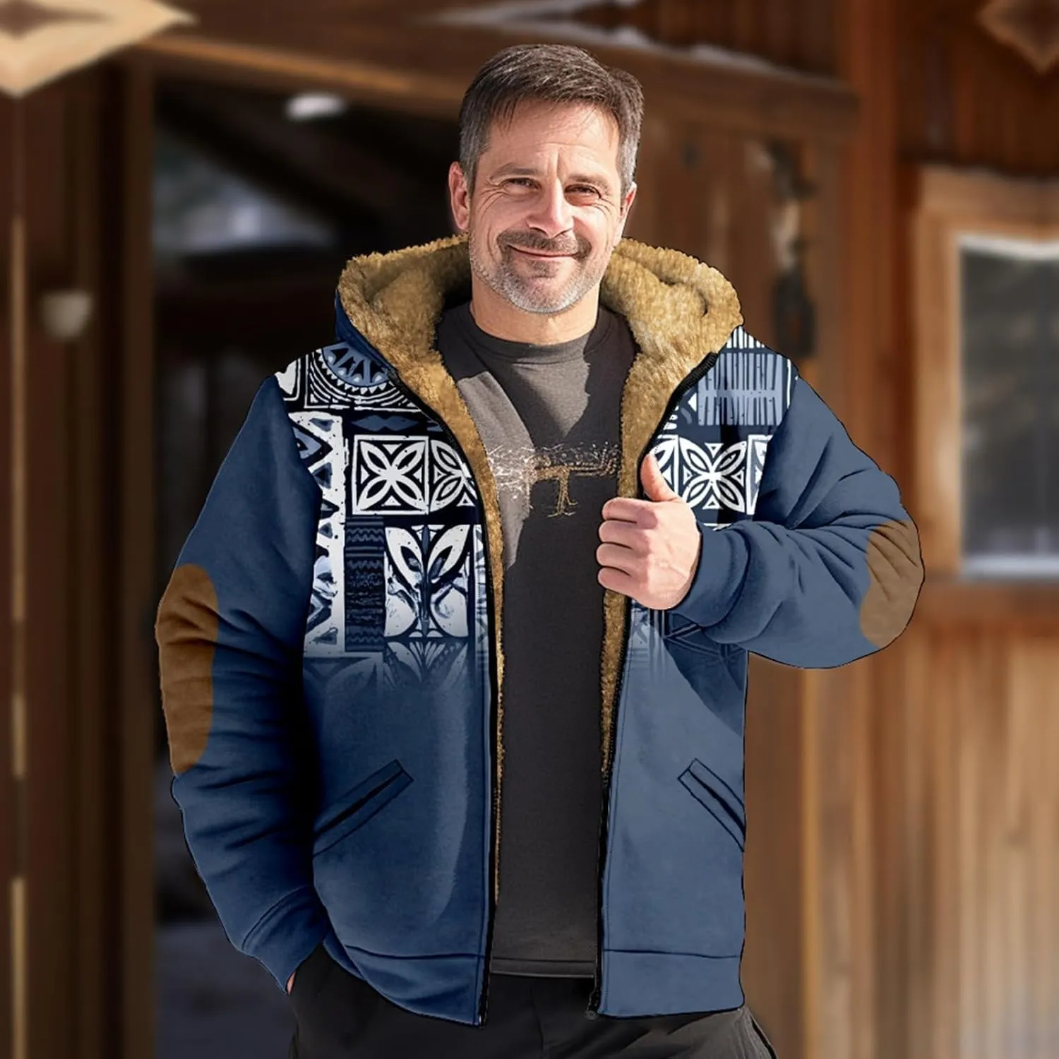 Mens Western Aztec Sweatshirt Long Sleeve Full Zip Lapel Collared Jacket Coat Spring Fall Winter Warm Hoodies Sweater