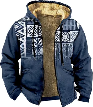 Mens Western Aztec Sweatshirt Long Sleeve Full Zip Lapel Collared Jacket Coat Spring Fall Winter Warm Hoodies Sweater