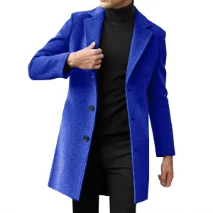 Mens Wool Blend Trench Coat Slim Fit Notched Collar Long Jacket Winter Overcoat Single Breasted Pea Coat wih Pockets