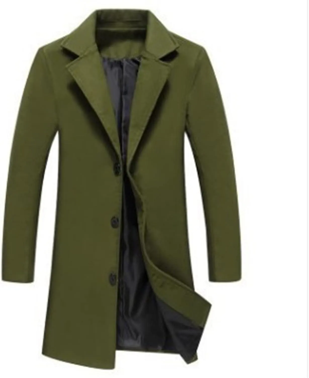 Mens Wool Blend Trench Coat Slim Fit Notched Collar Long Jacket Winter Overcoat Single Breasted Pea Coat wih Pockets