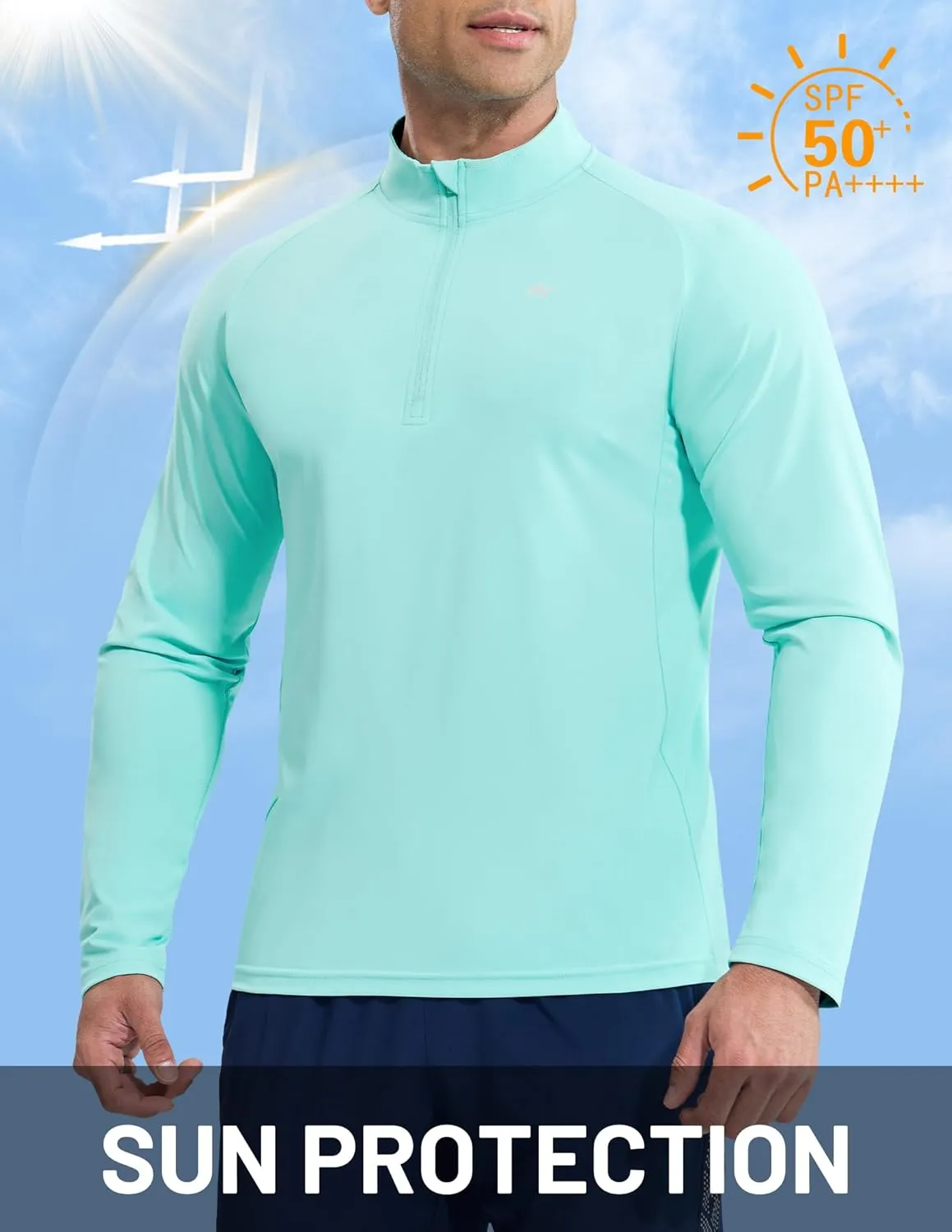 MIER Dry Fit Quarter Zip Pullover for Men, Long Sleeve 1/4 Zip Lightweight Golf Athletic Fishing Shirts (Sun Protection)