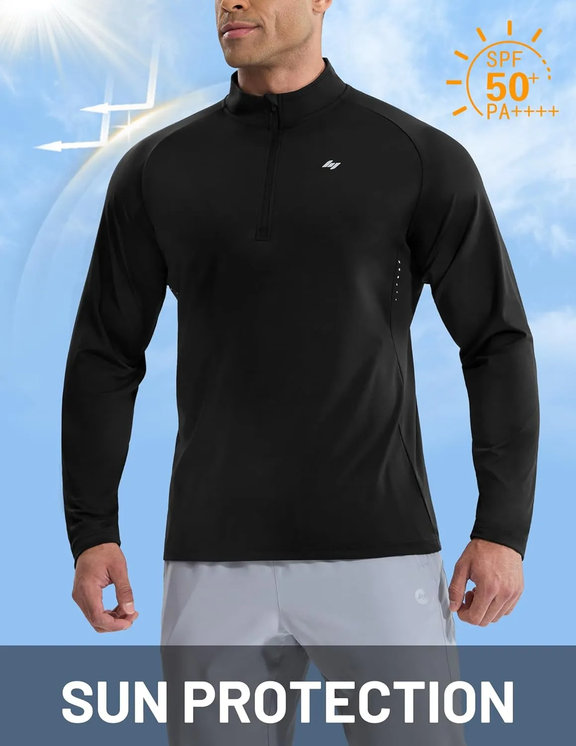 MIER Dry Fit Quarter Zip Pullover for Men, Long Sleeve 1/4 Zip Lightweight Golf Athletic Fishing Shirts (Sun Protection)