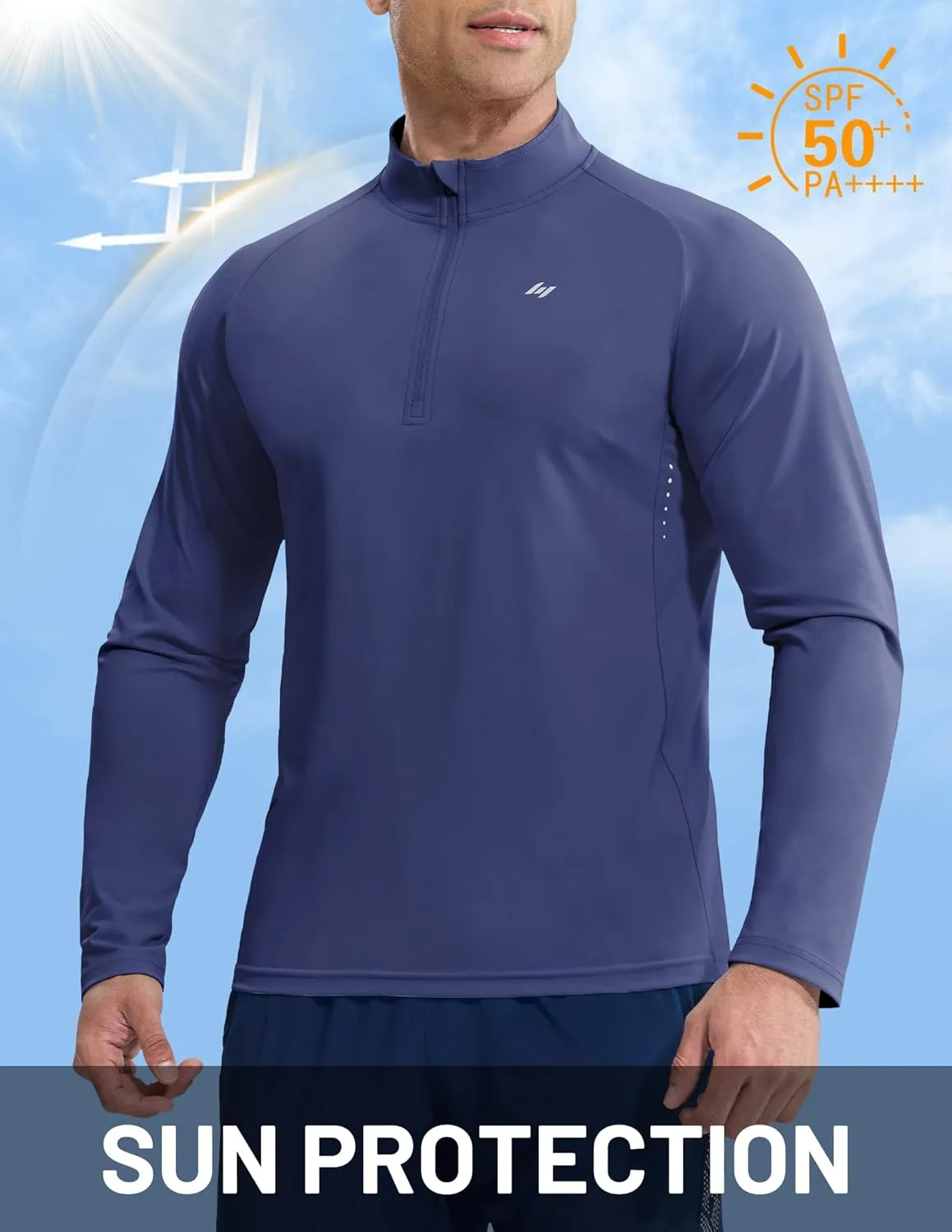 MIER Dry Fit Quarter Zip Pullover for Men, Long Sleeve 1/4 Zip Lightweight Golf Athletic Fishing Shirts (Sun Protection)
