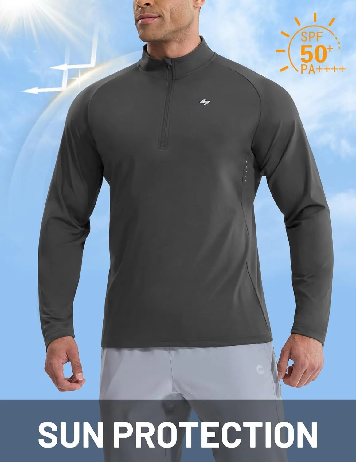 MIER Dry Fit Quarter Zip Pullover for Men, Long Sleeve 1/4 Zip Lightweight Golf Athletic Fishing Shirts (Sun Protection)