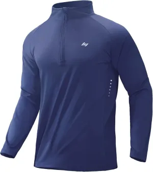MIER Dry Fit Quarter Zip Pullover for Men, Long Sleeve 1/4 Zip Lightweight Golf Athletic Fishing Shirts (Sun Protection)